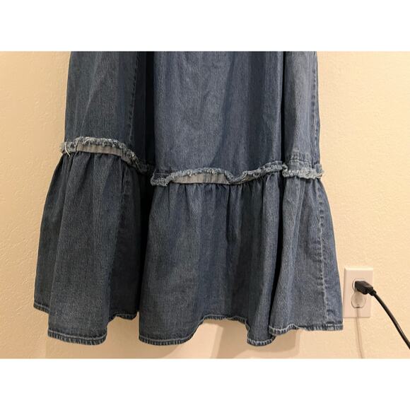 Free People Maxi Dress Womens XL Blue Boho Chic Cottagecore Whimsy Cowgirl - Picture 13 of 15